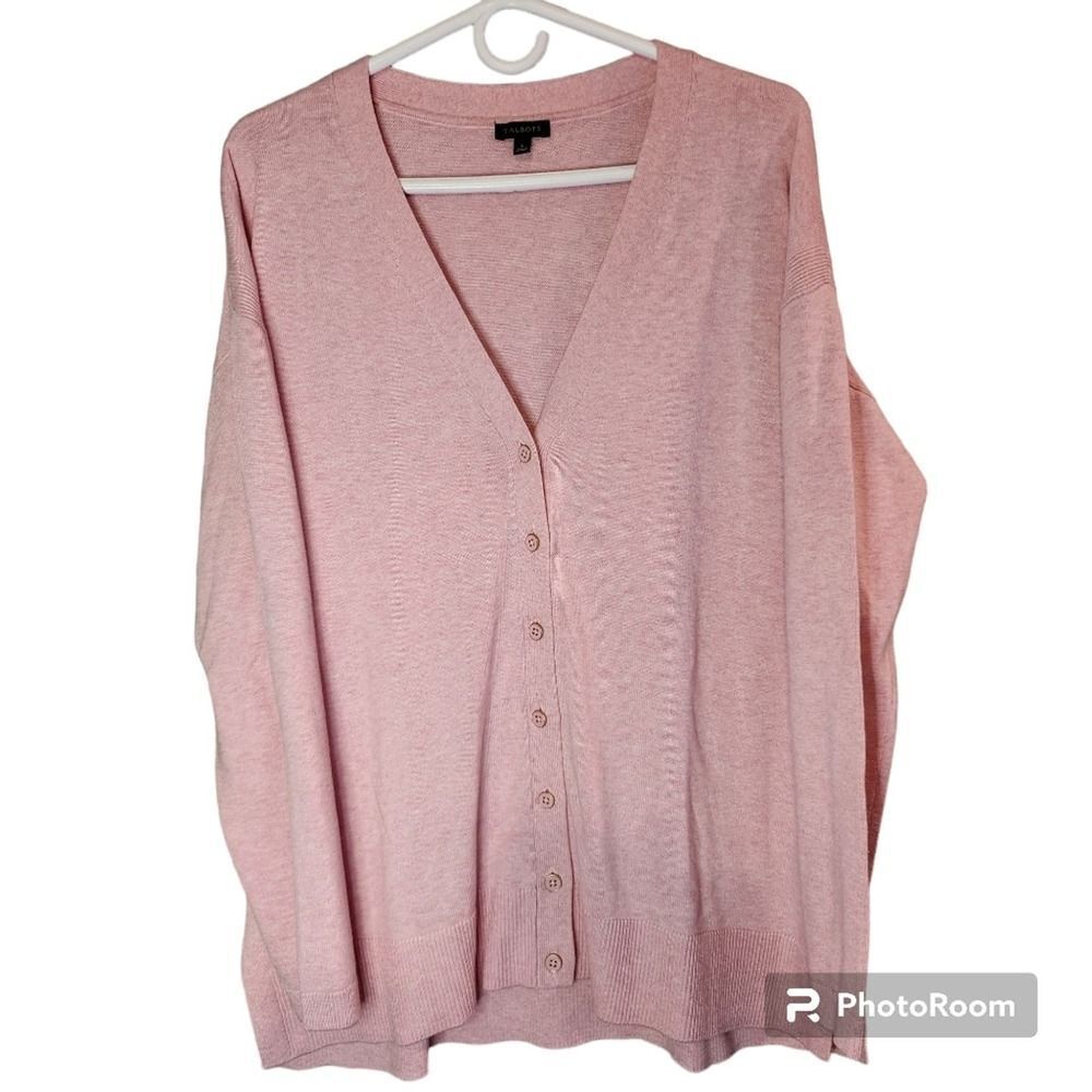 Talbots Women's Cardigan Sweater 3/4 Sleeve Buttons Cotton V-Neck Size L